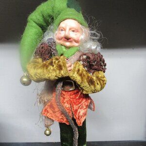 Vintage Irish Elf Fairy Doll with Wood Satchel and Shillelagh